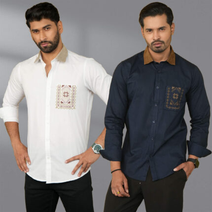 Men’s Casual Pocket Embroidery Shirt Combo 552
