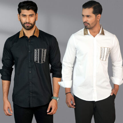 Men’s Casual Pocket Embroidery Shirt Combo